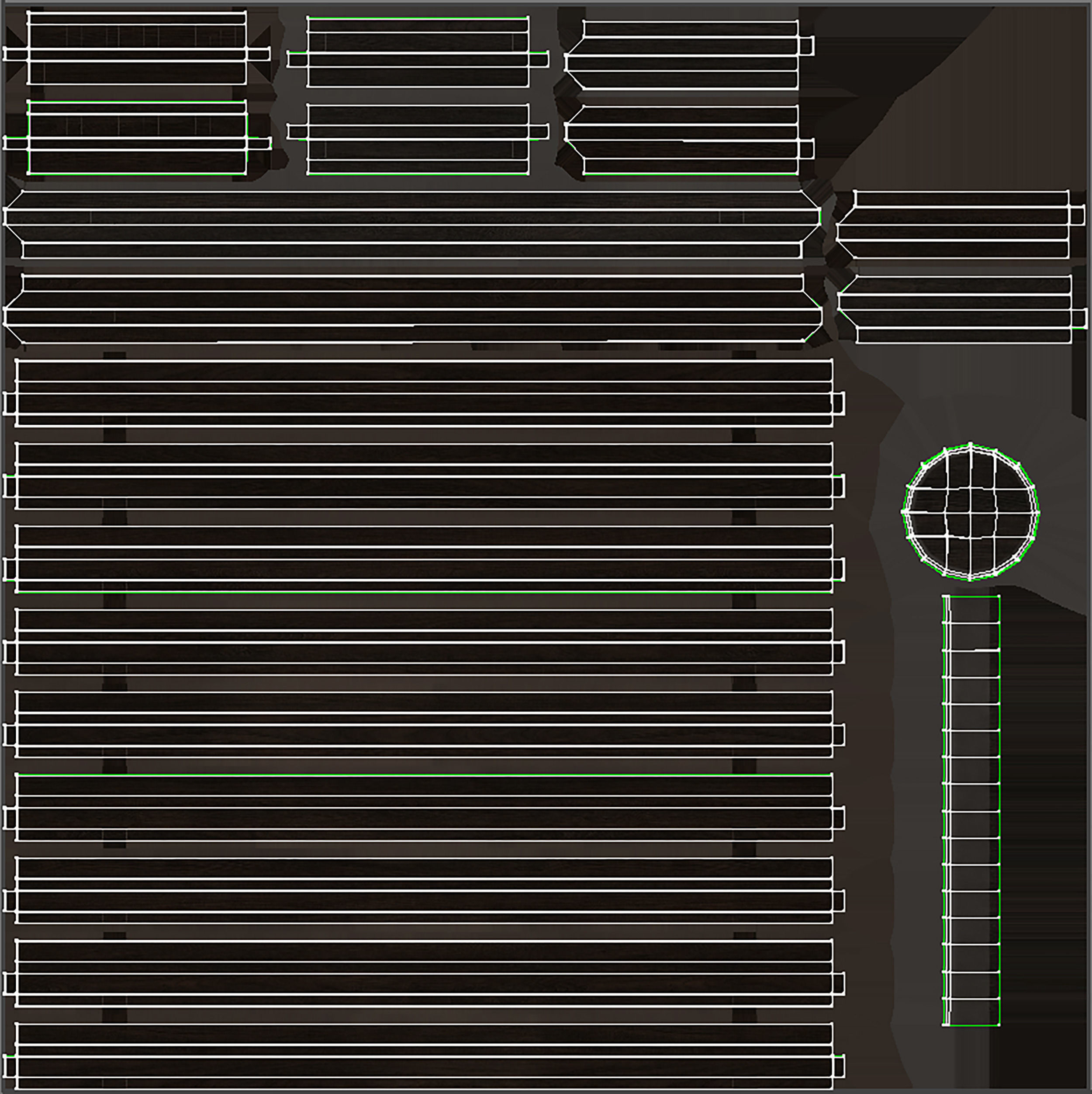 Wooden slatted bench made of light and dark wood 3D model_32