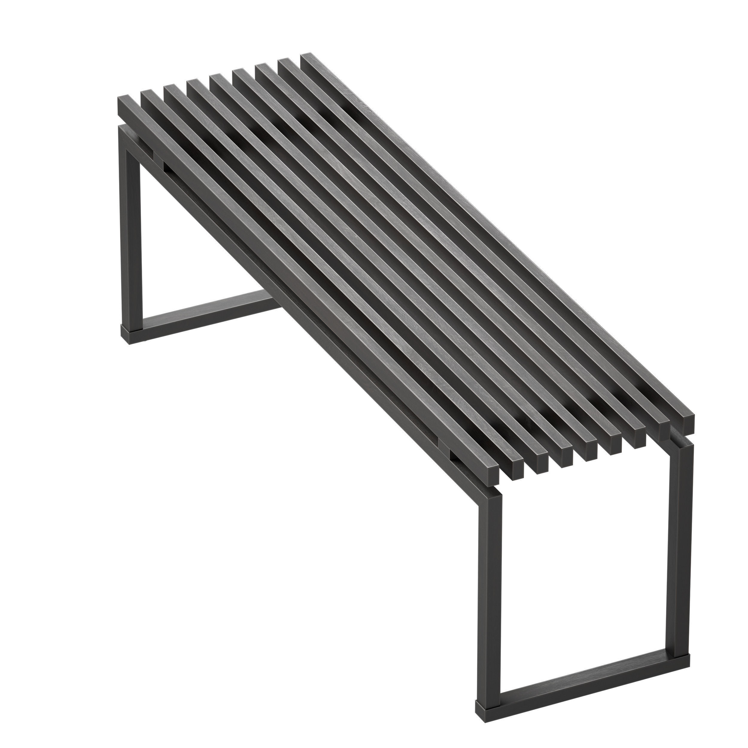 Wooden slatted bench made of light and dark wood 3D model_24