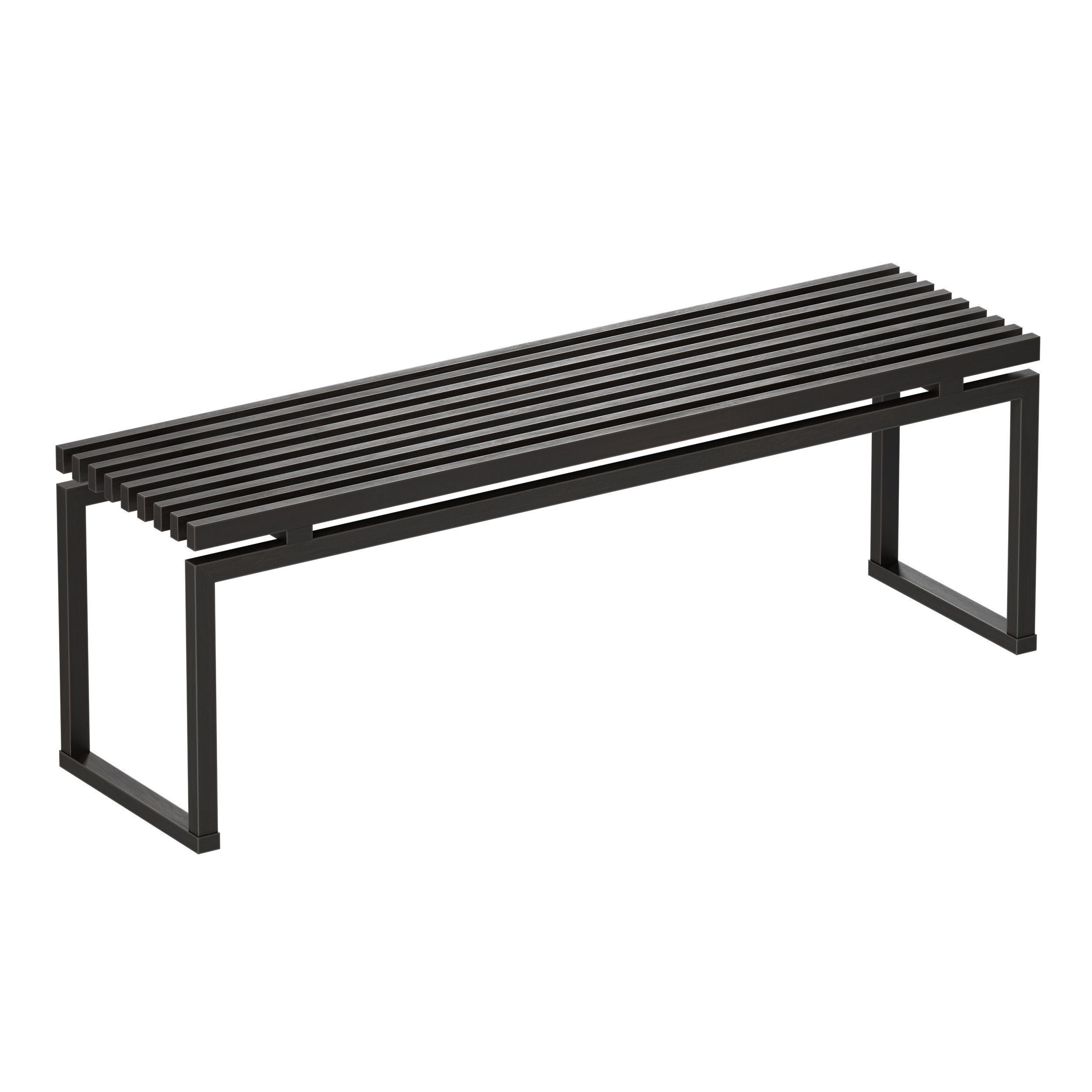 Wooden slatted bench made of light and dark wood 3D model_17