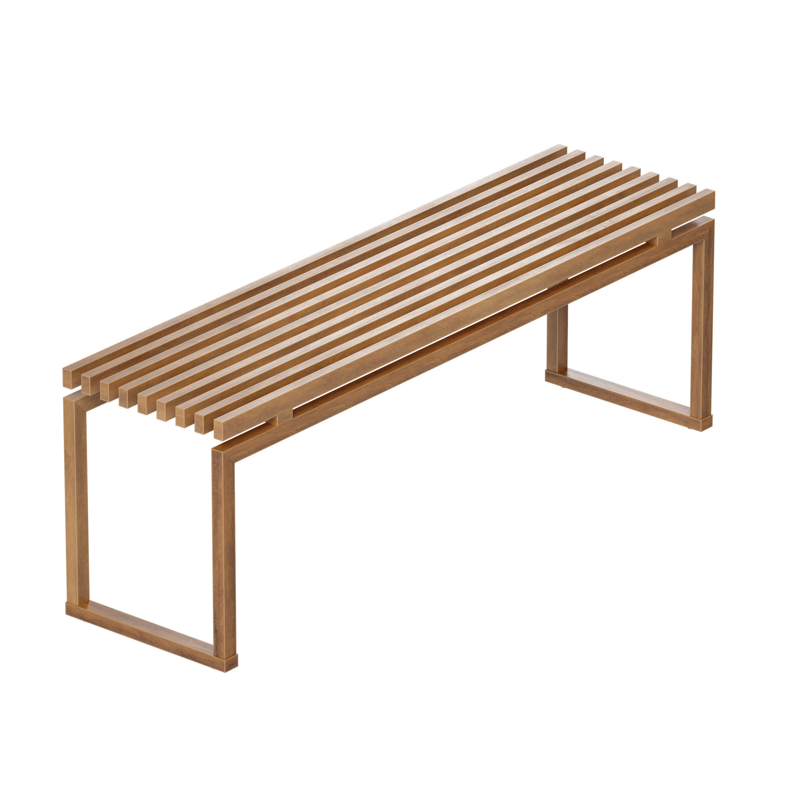 Wooden slatted bench made of light and dark wood 3D model_1