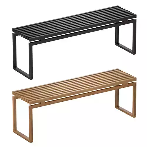 Wooden slatted bench made of light and dark wood