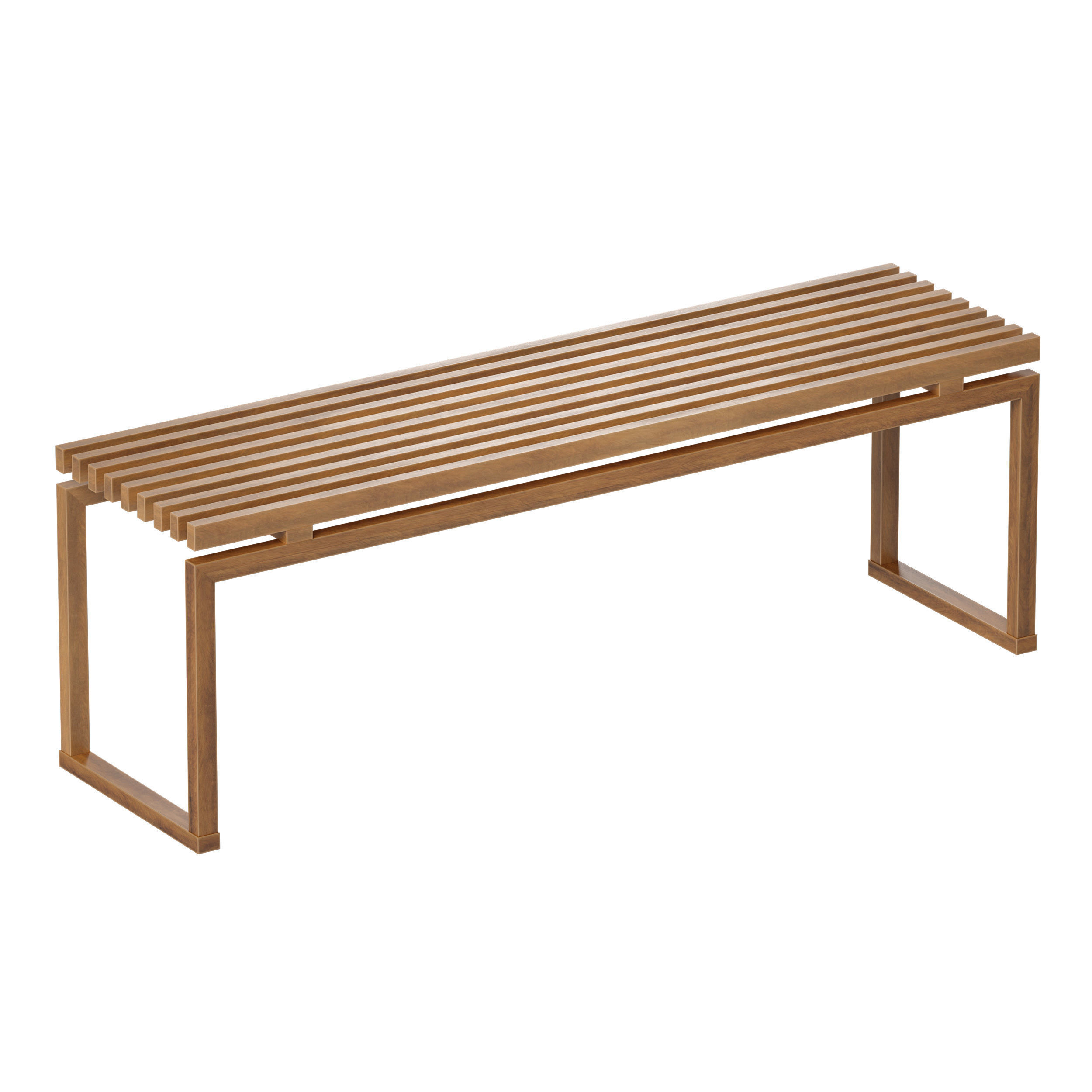 Wooden slatted bench made of light and dark wood 3D model_2