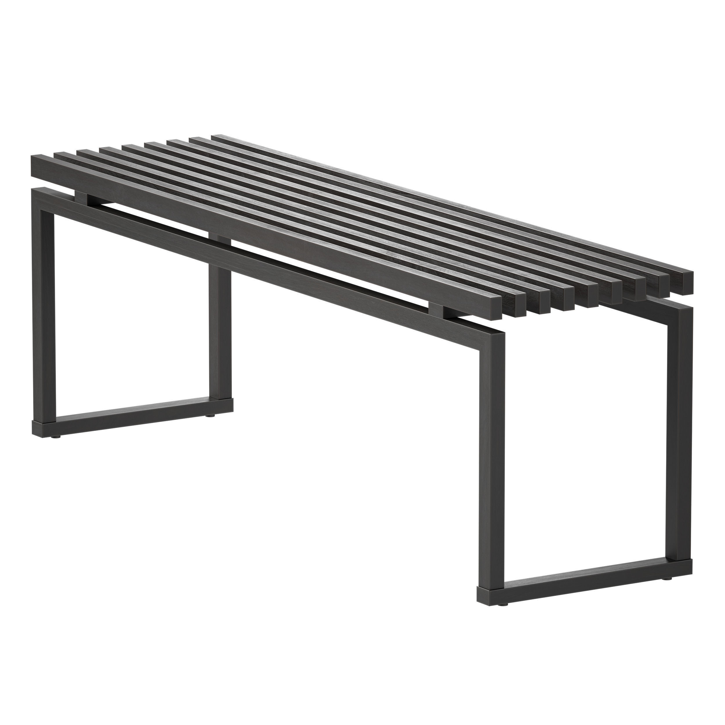 Wooden slatted bench made of light and dark wood 3D model_23