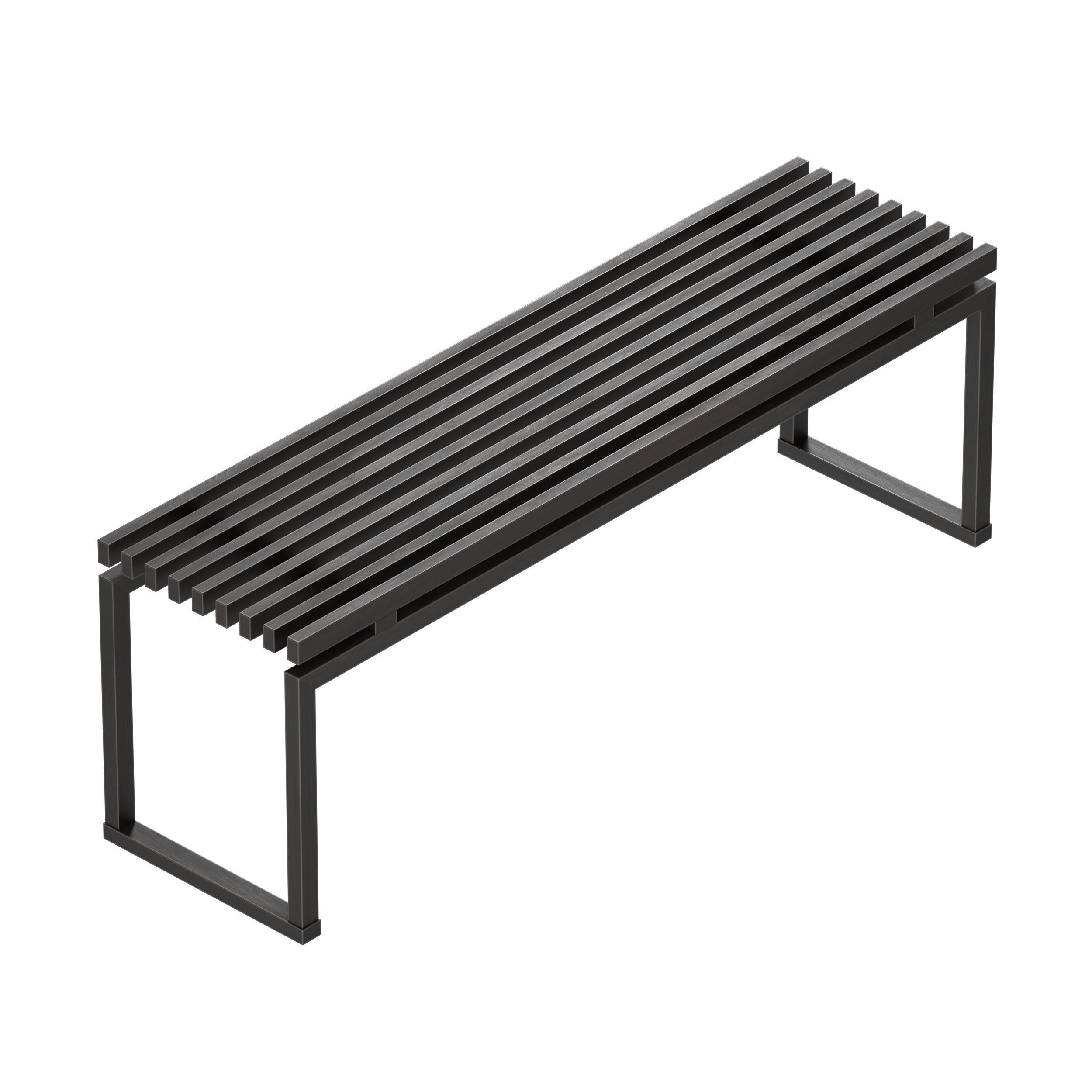 Wooden slatted bench made of light and dark wood 3D model_21