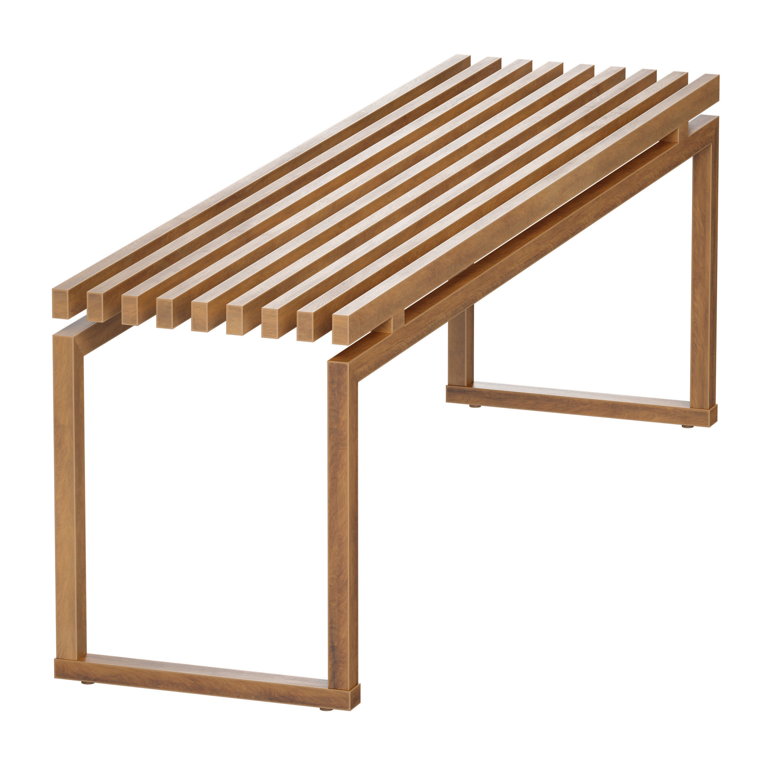 Wooden slatted bench made of light and dark wood 3D model_7