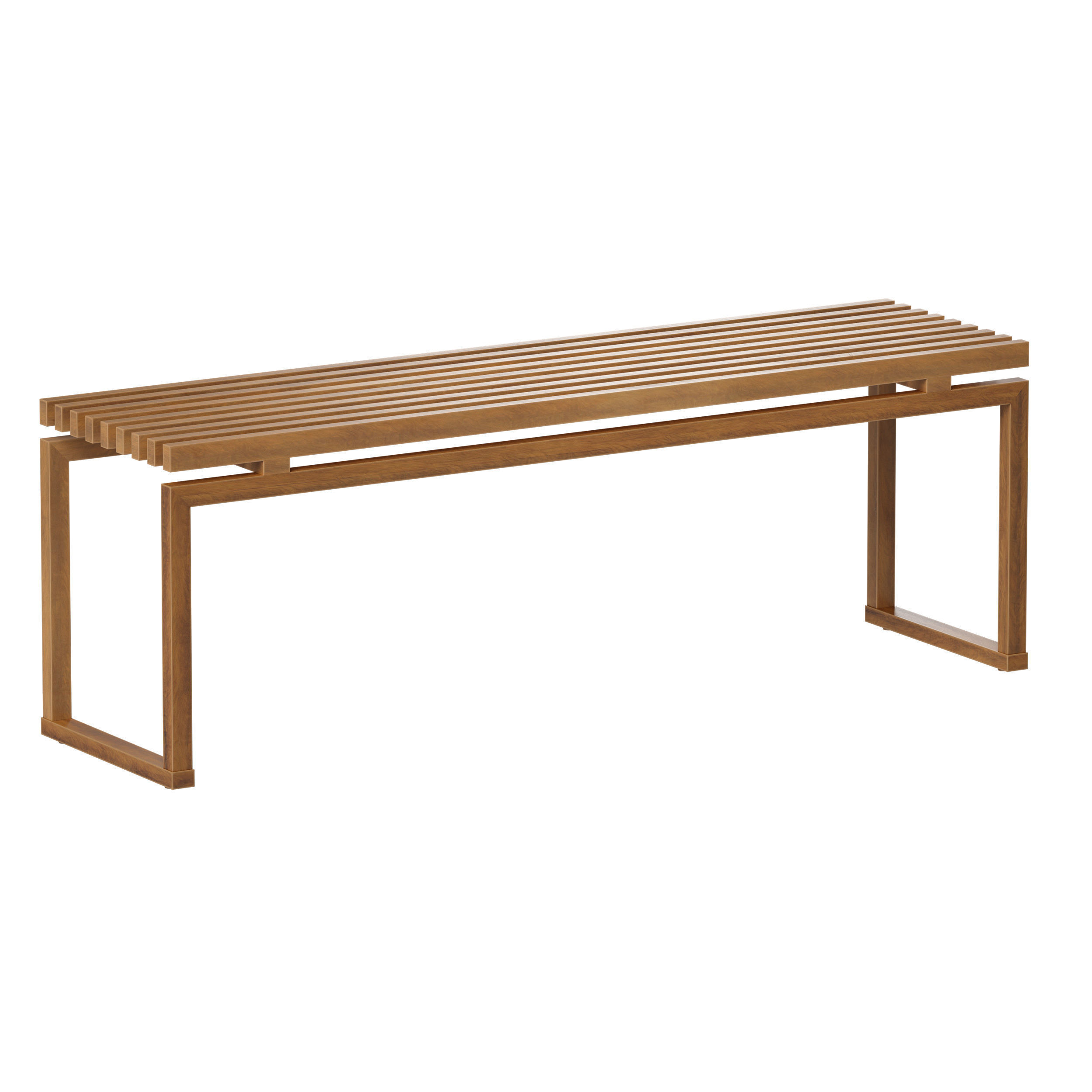 Wooden slatted bench made of light and dark wood 3D model_3
