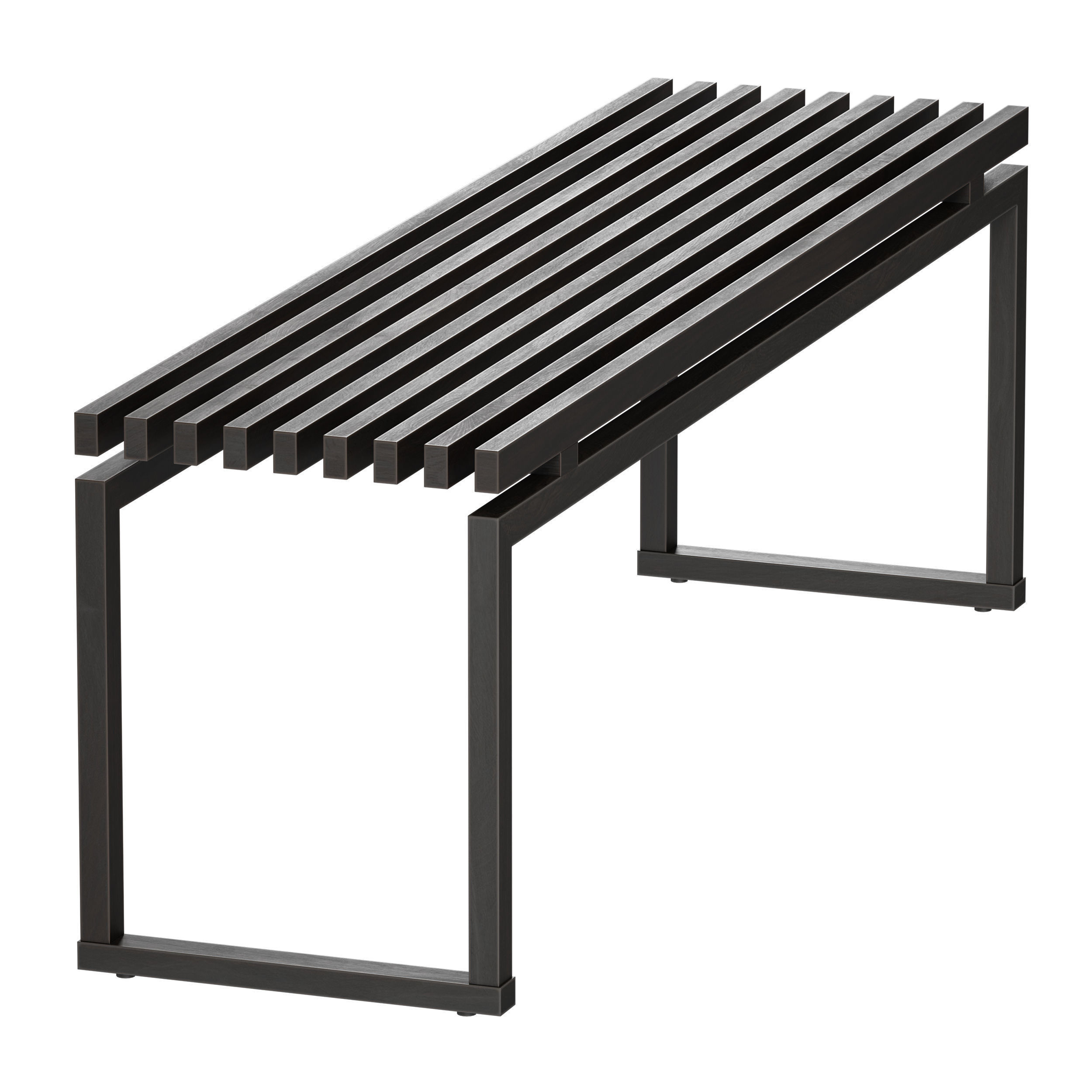 Wooden slatted bench made of light and dark wood 3D model_22