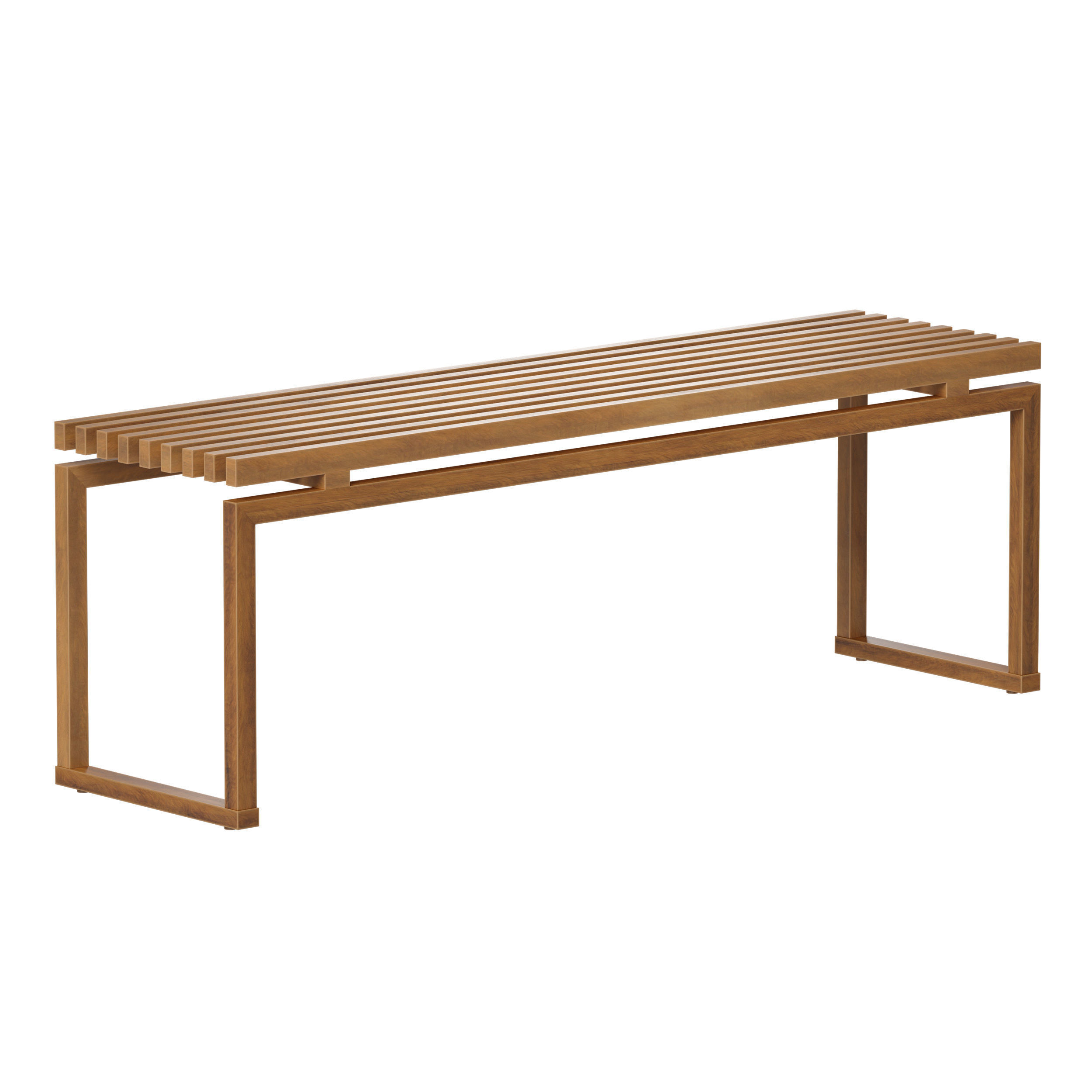 Wooden slatted bench made of light and dark wood 3D model_5