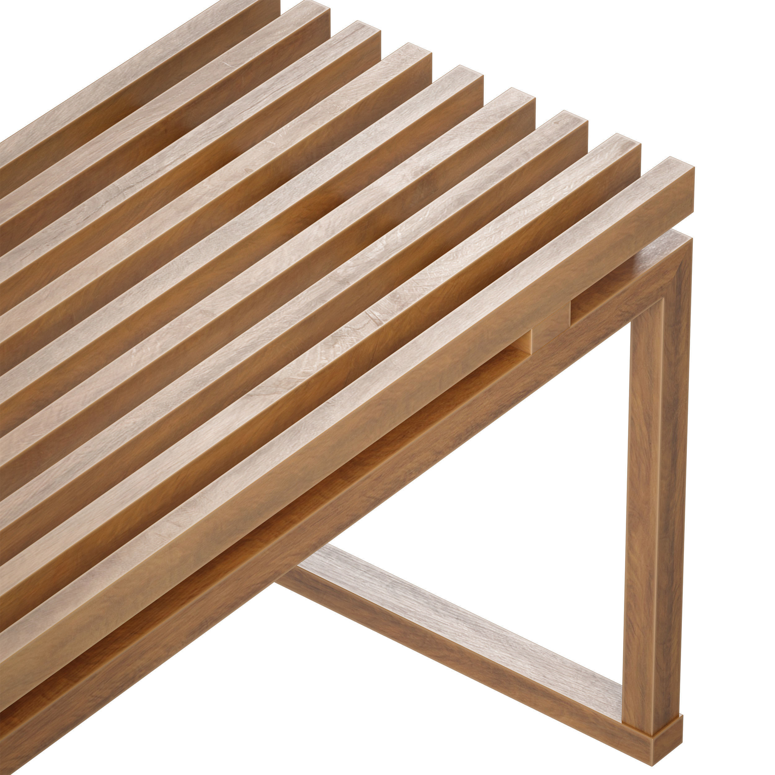 Wooden slatted bench made of light and dark wood 3D model_15