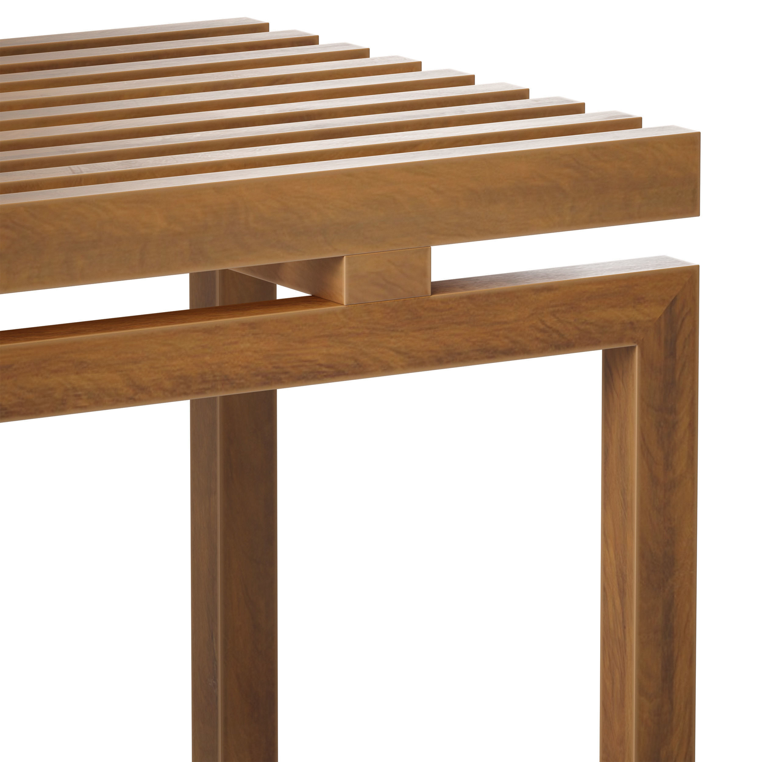 Wooden slatted bench made of light and dark wood 3D model_14