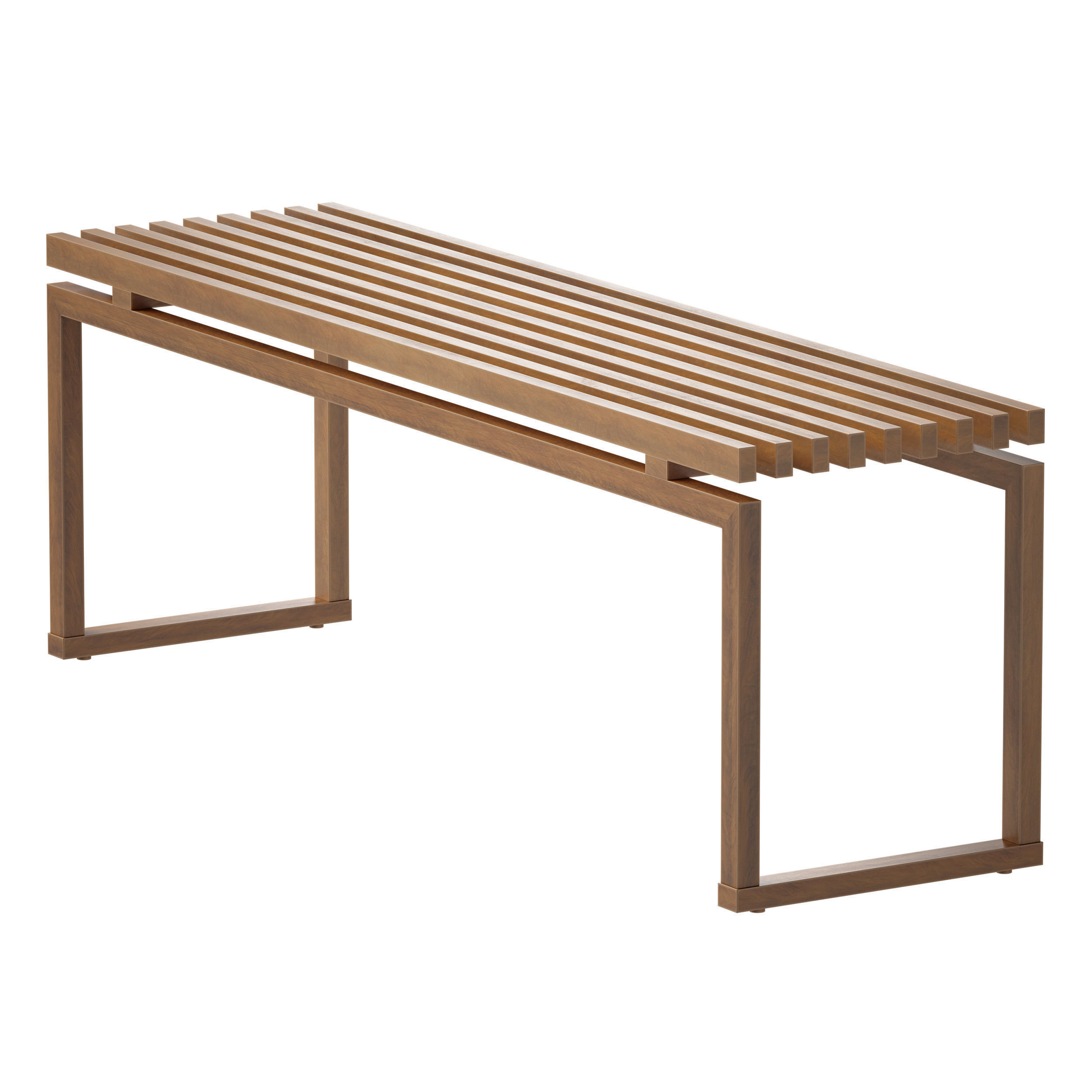 Wooden slatted bench made of light and dark wood 3D model_8