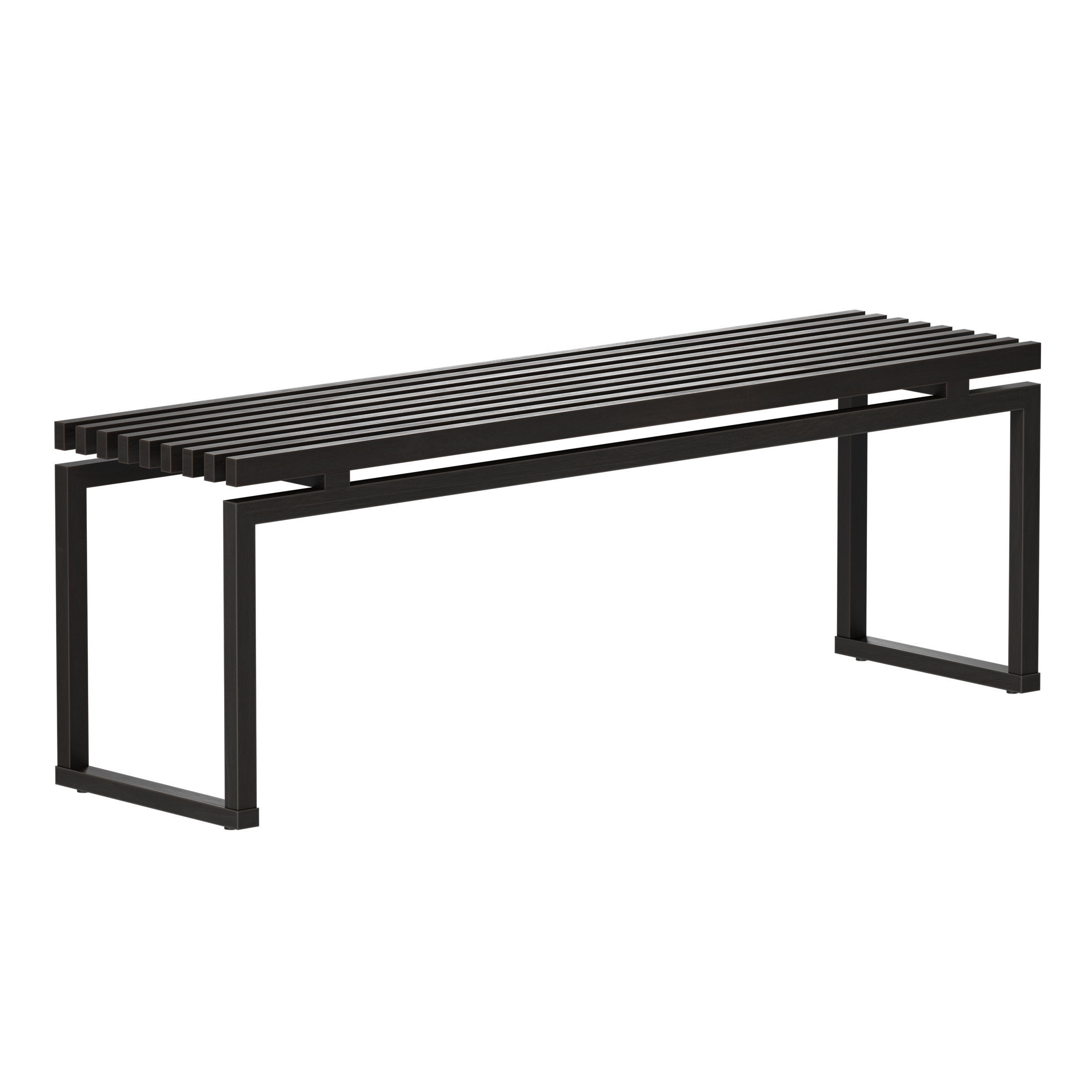 Wooden slatted bench made of light and dark wood 3D model_20