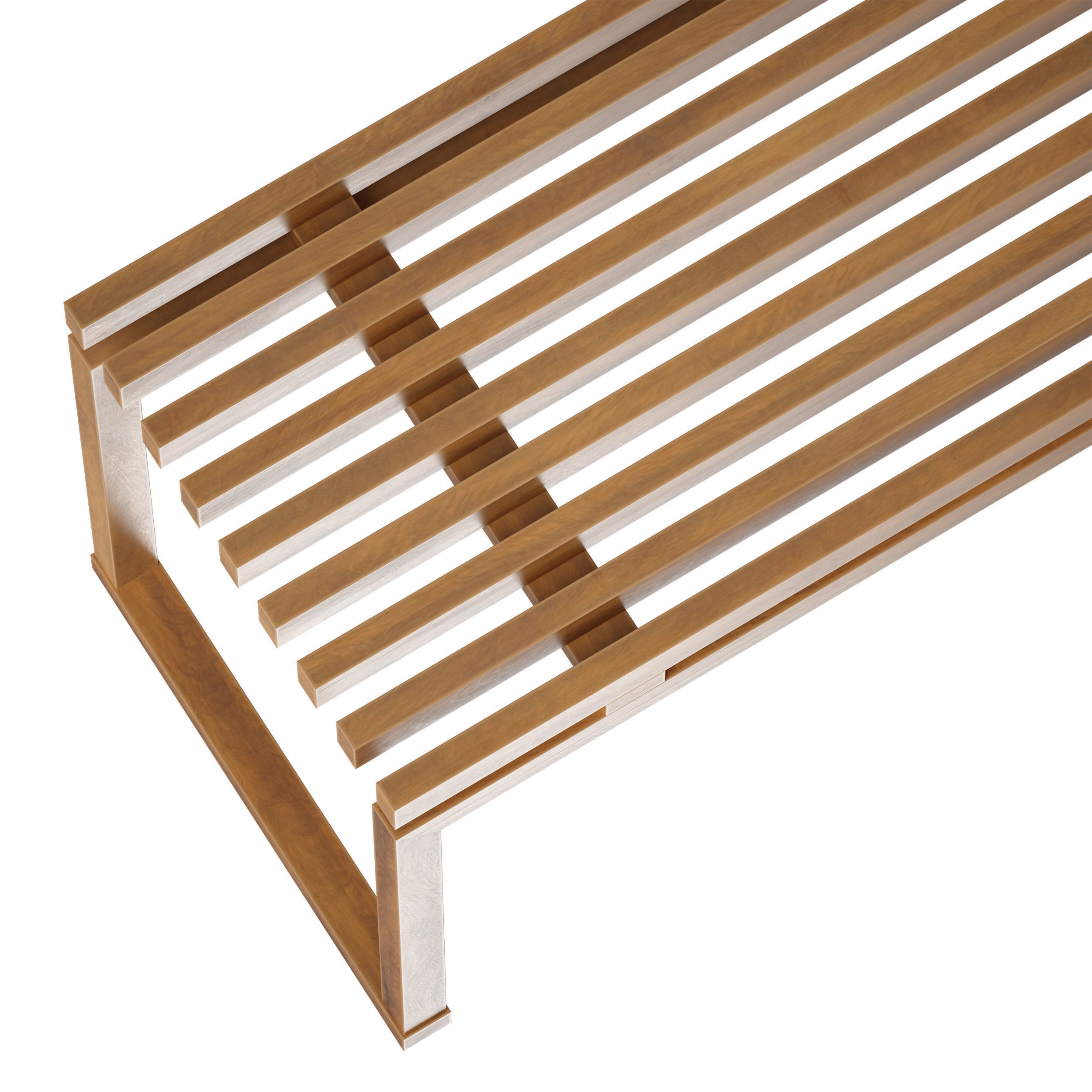 Wooden slatted bench made of light and dark wood 3D model_10