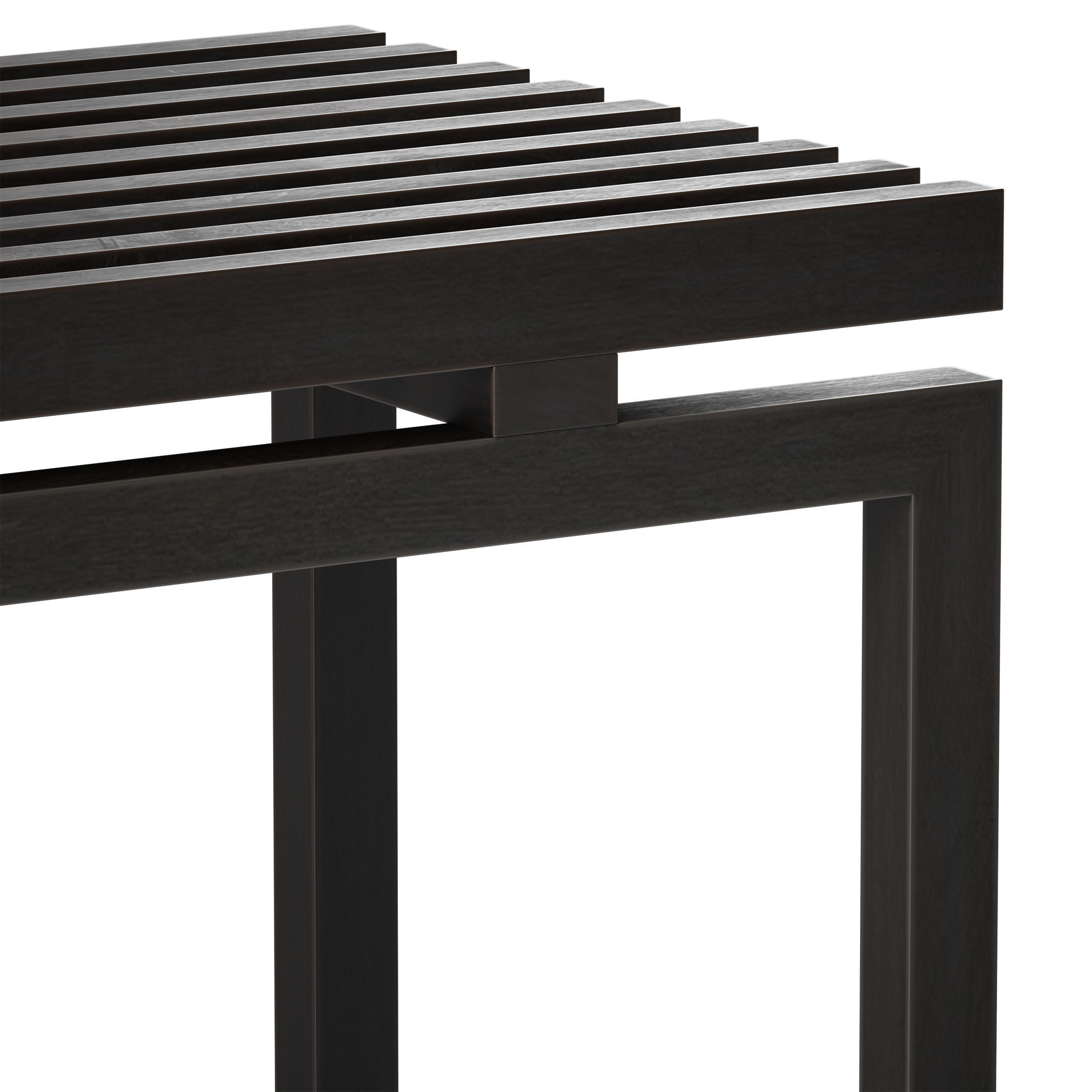 Wooden slatted bench made of light and dark wood 3D model_29