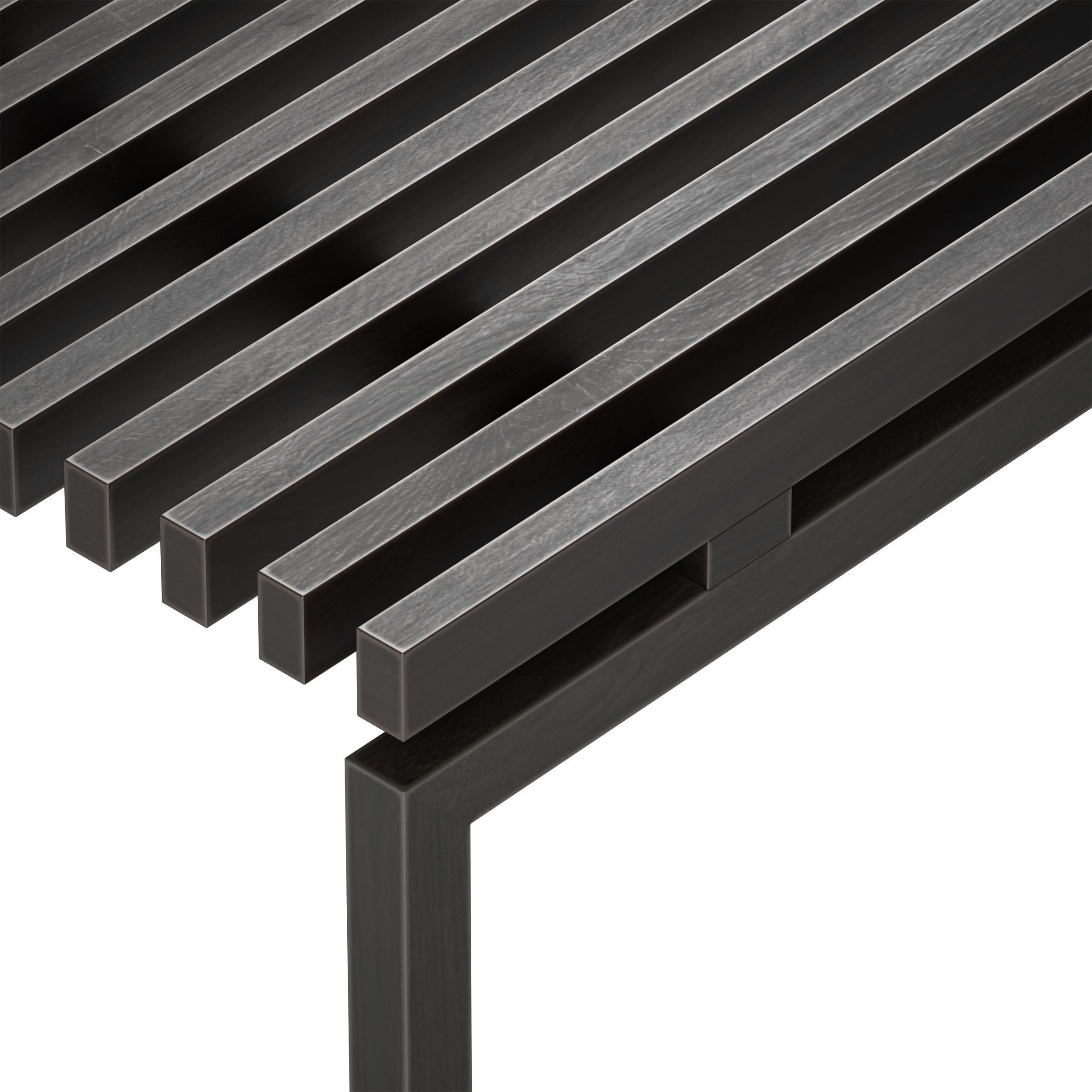 Wooden slatted bench made of light and dark wood 3D model_26