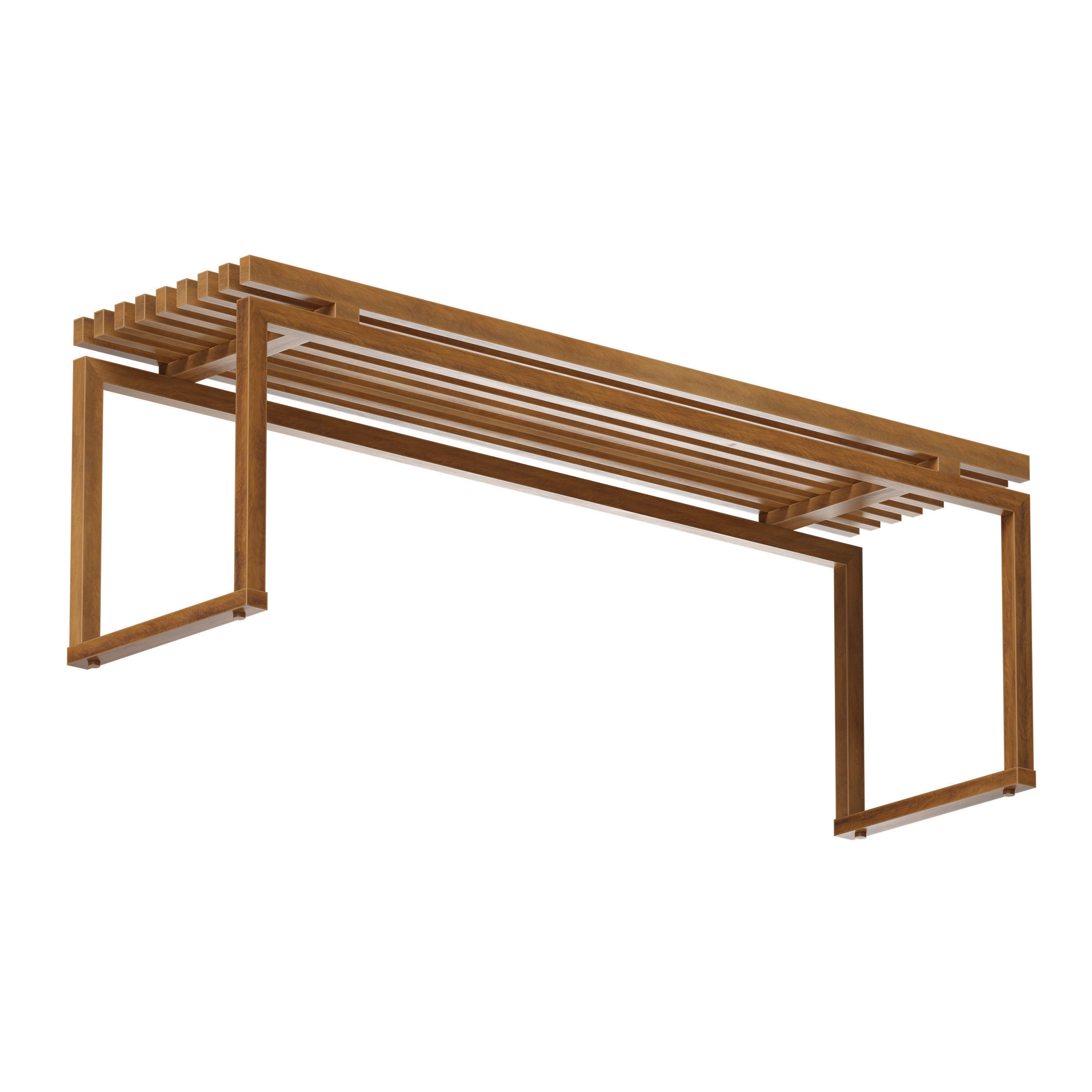 Wooden slatted bench made of light and dark wood 3D model_4