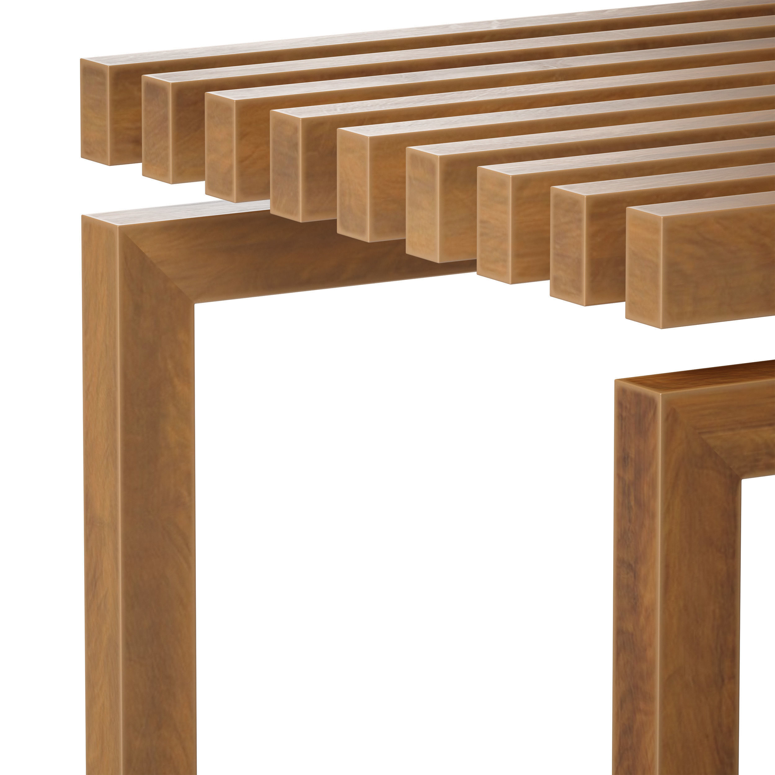 Wooden slatted bench made of light and dark wood 3D model_13