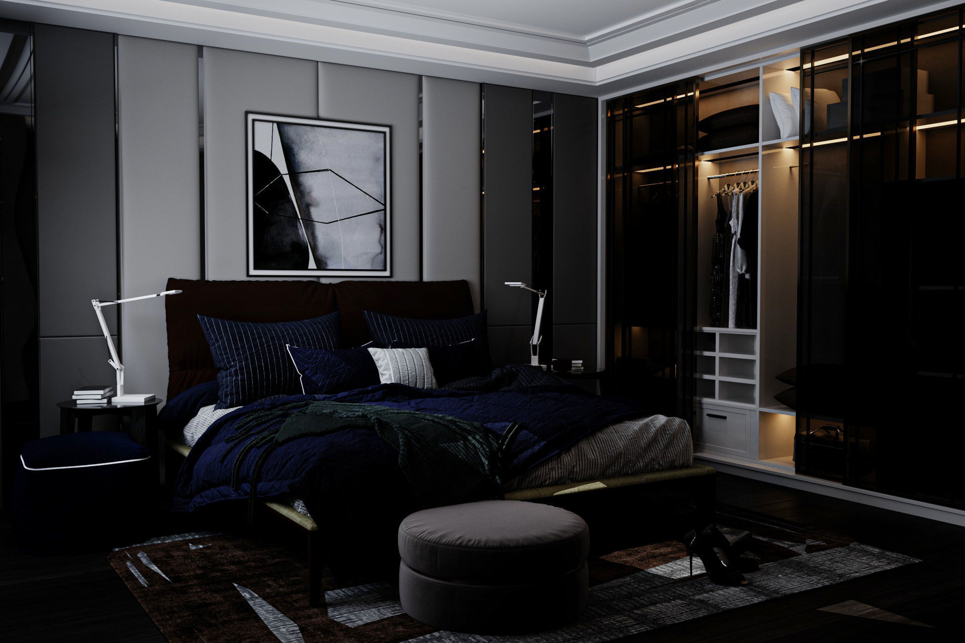 Indulge in Dark Luxury with This 3D Bedroom Model 3D model_2