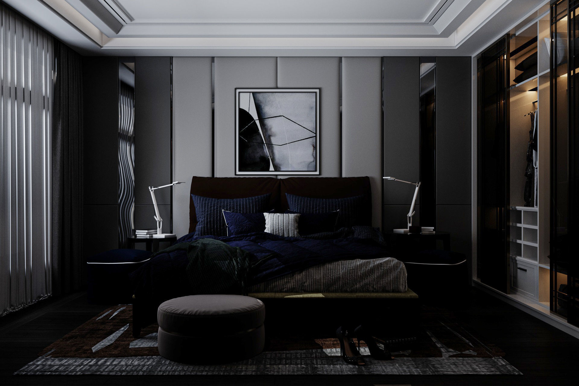 Indulge in Dark Luxury with This 3D Bedroom Model 3D model_1