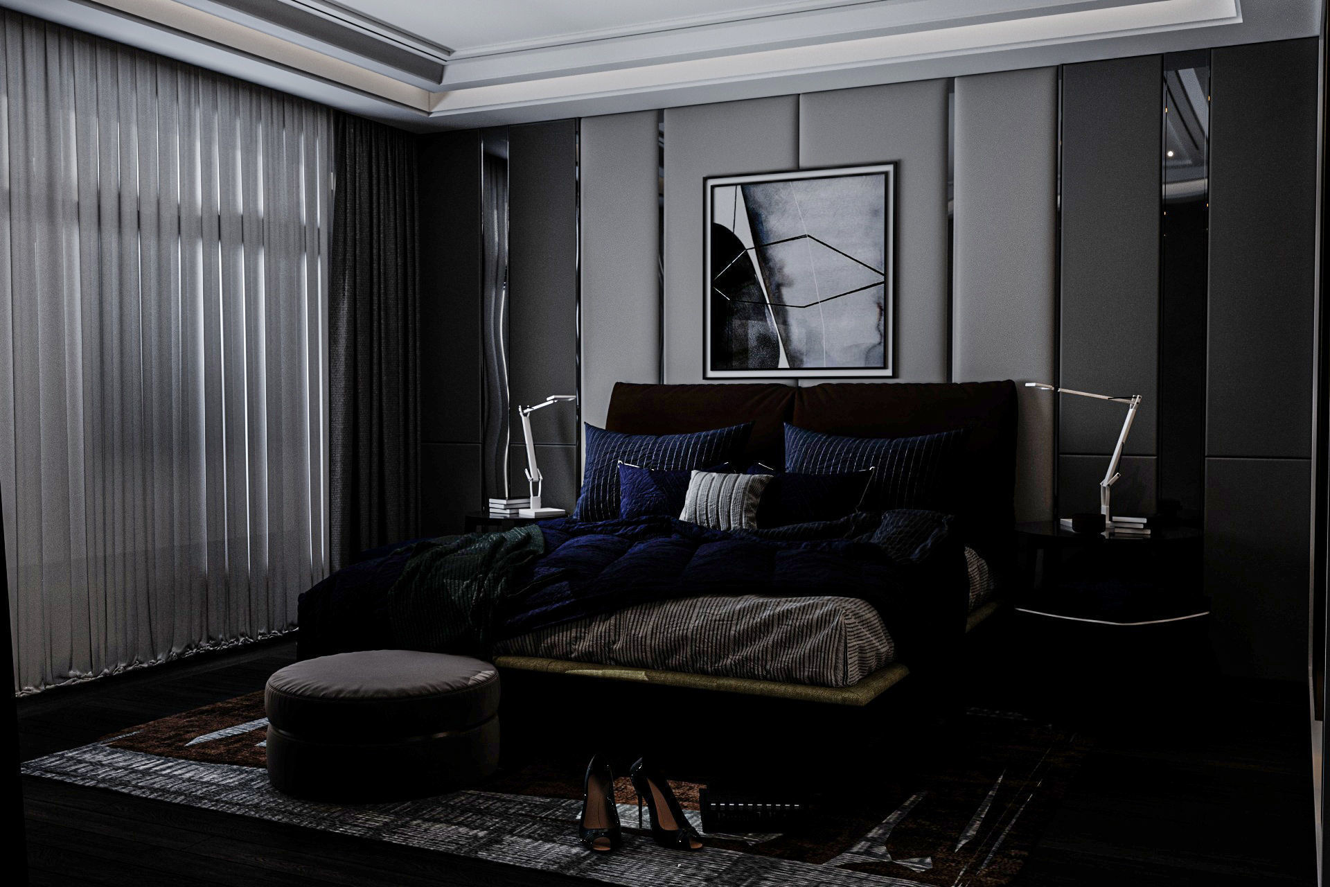 Indulge in Dark Luxury with This 3D Bedroom Model 3D model_3