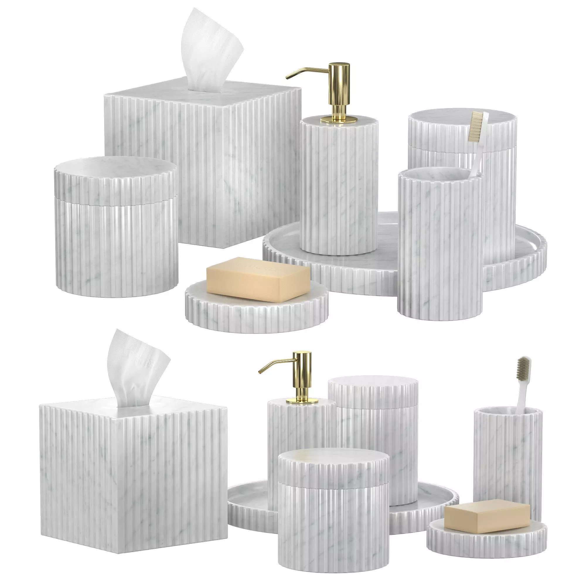Italian Carrara Fluted Bath Accessories 3D model