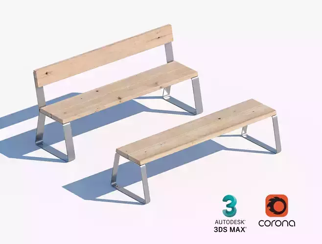 Minimalist Wood and Metal Bench Set for Public Spaces