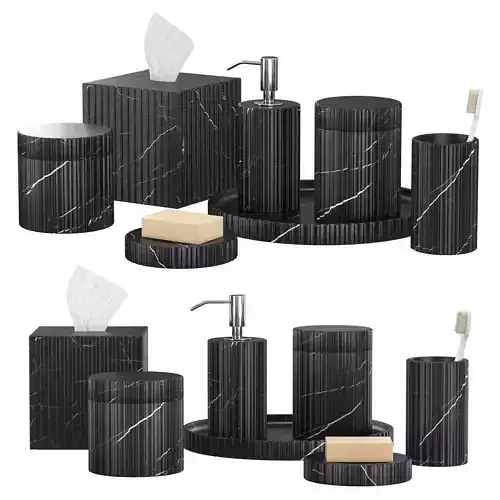 Black Marquina Fluted Marble Bath Accessories