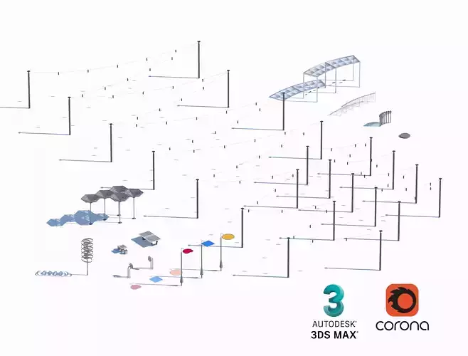 Urban Lighting Play and Shade Structures Set for Public Spaces