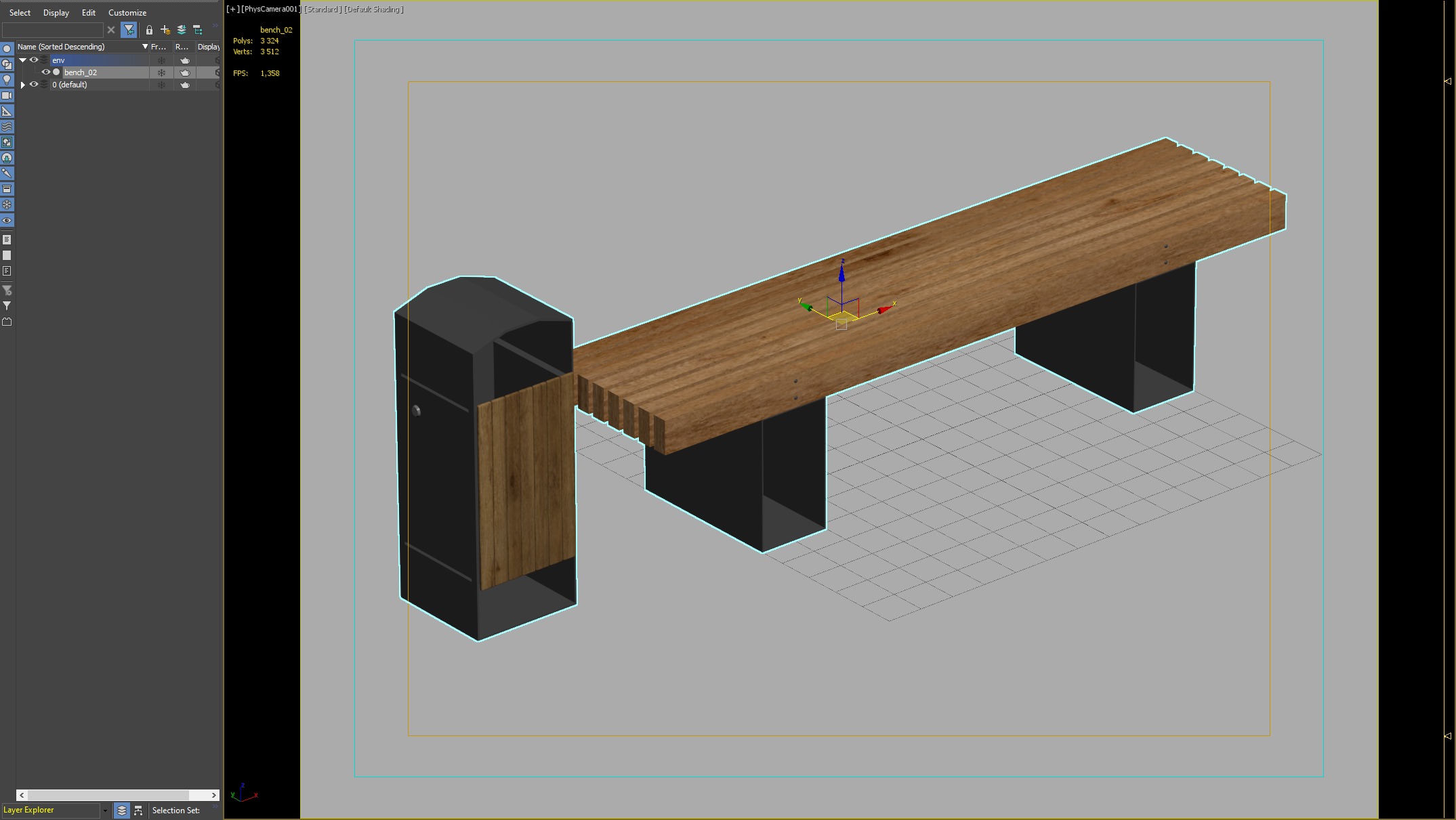 Modern Basic Outdoor Bench with Integrated Trash Bin 3D model_2