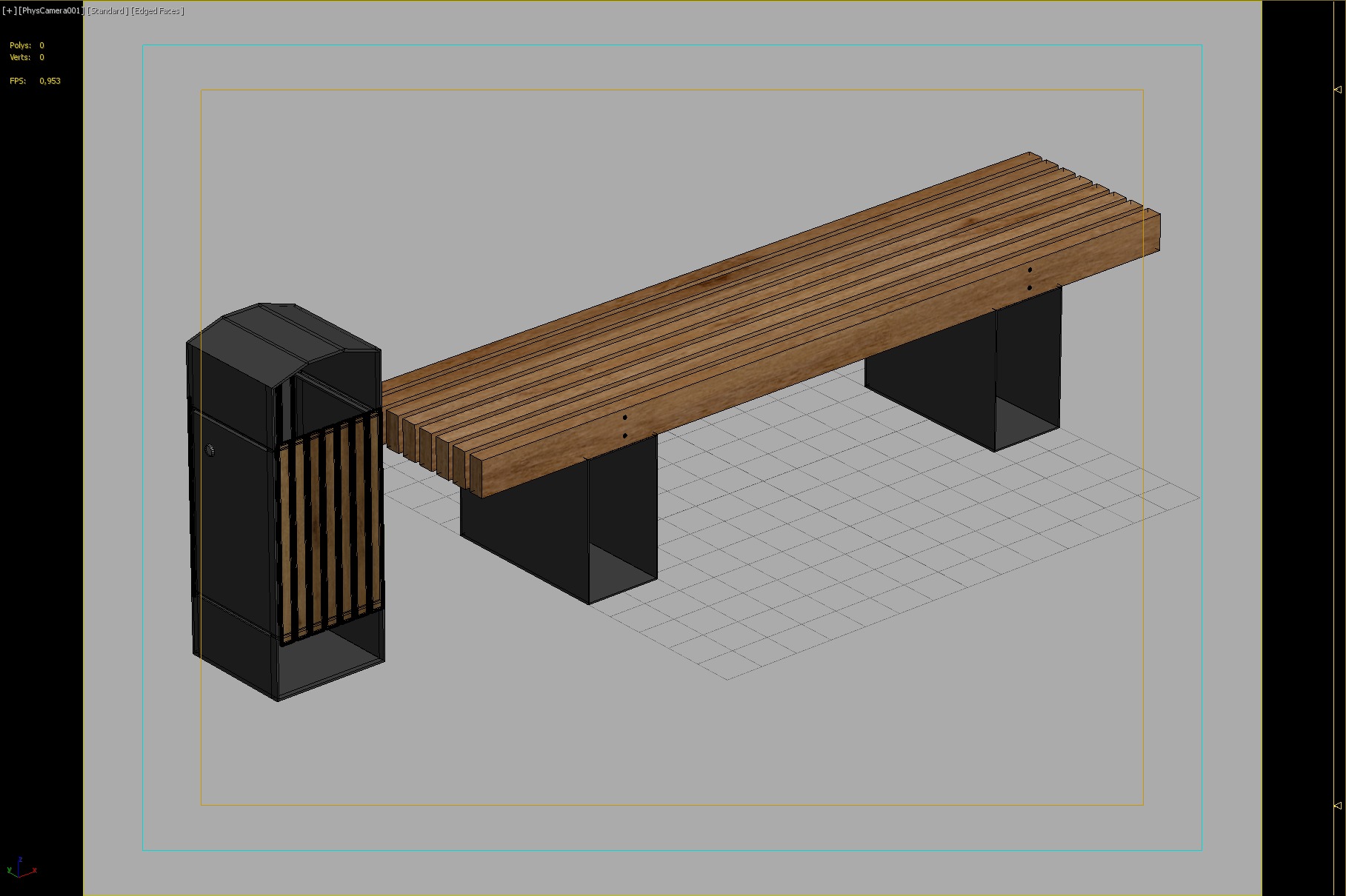 Modern Basic Outdoor Bench with Integrated Trash Bin 3D model_3