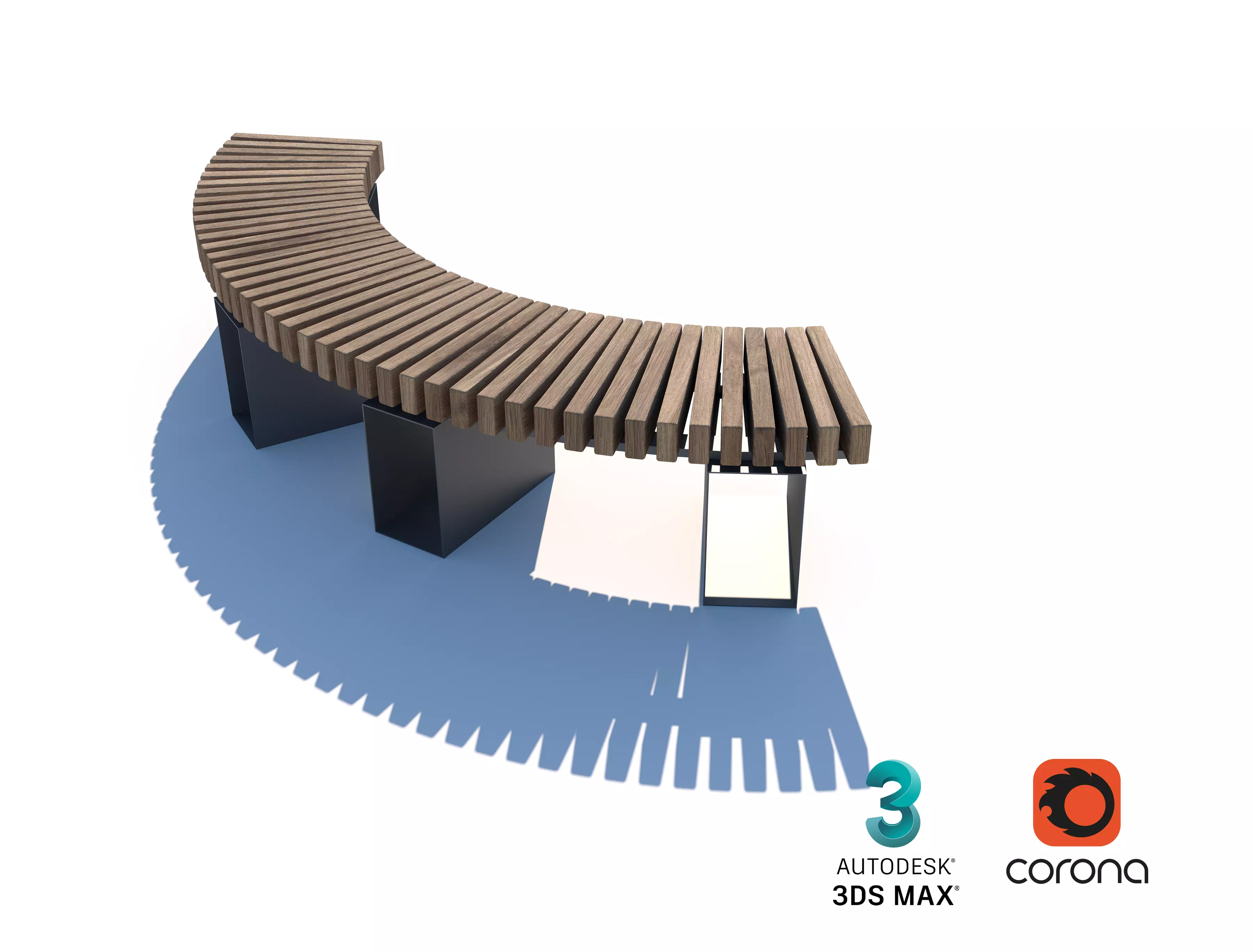Modular Curved Wooden Bench for Public Spaces and Parks 3D model_0