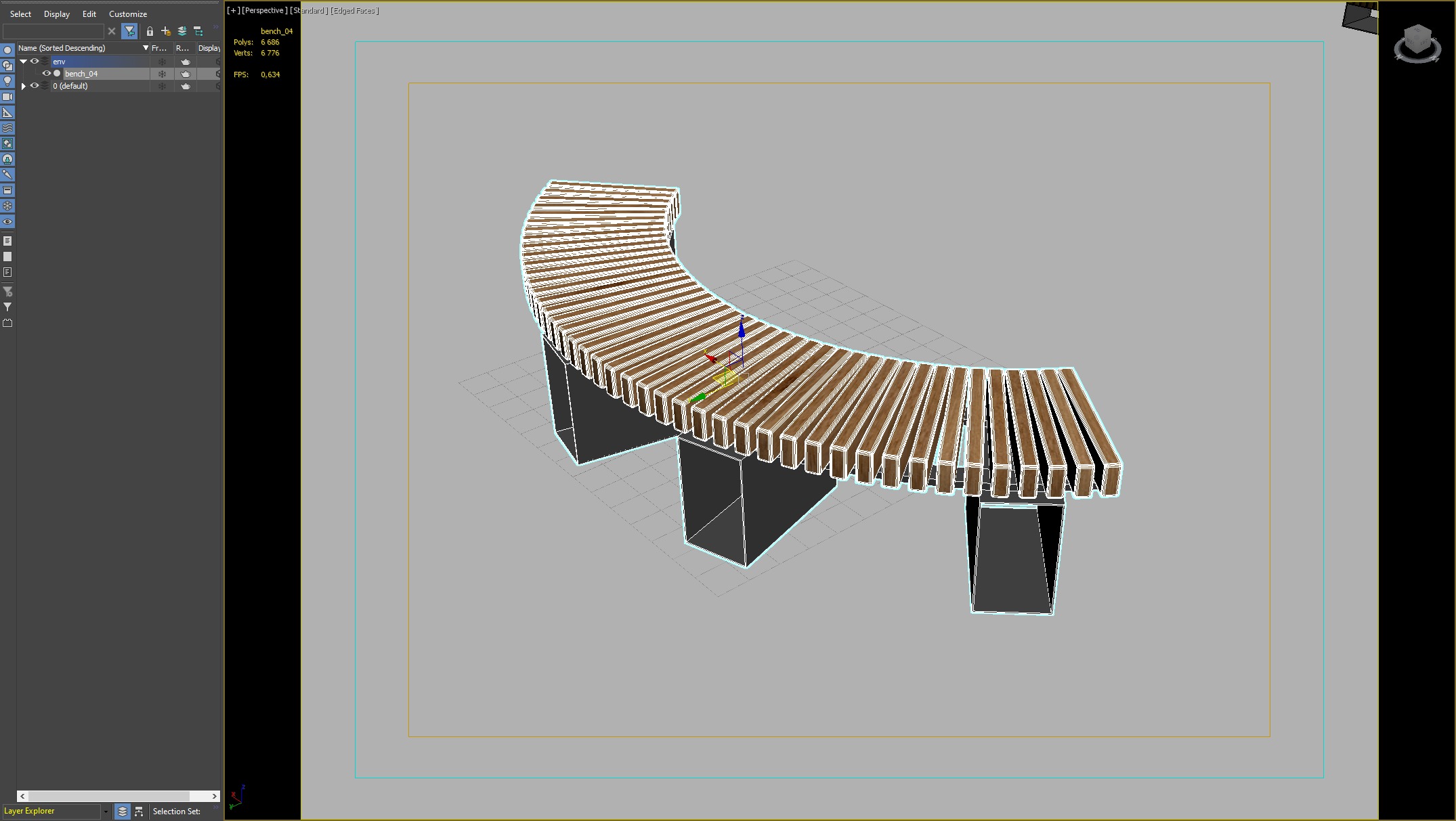 Modular Curved Wooden Bench for Public Spaces and Parks 3D model_1