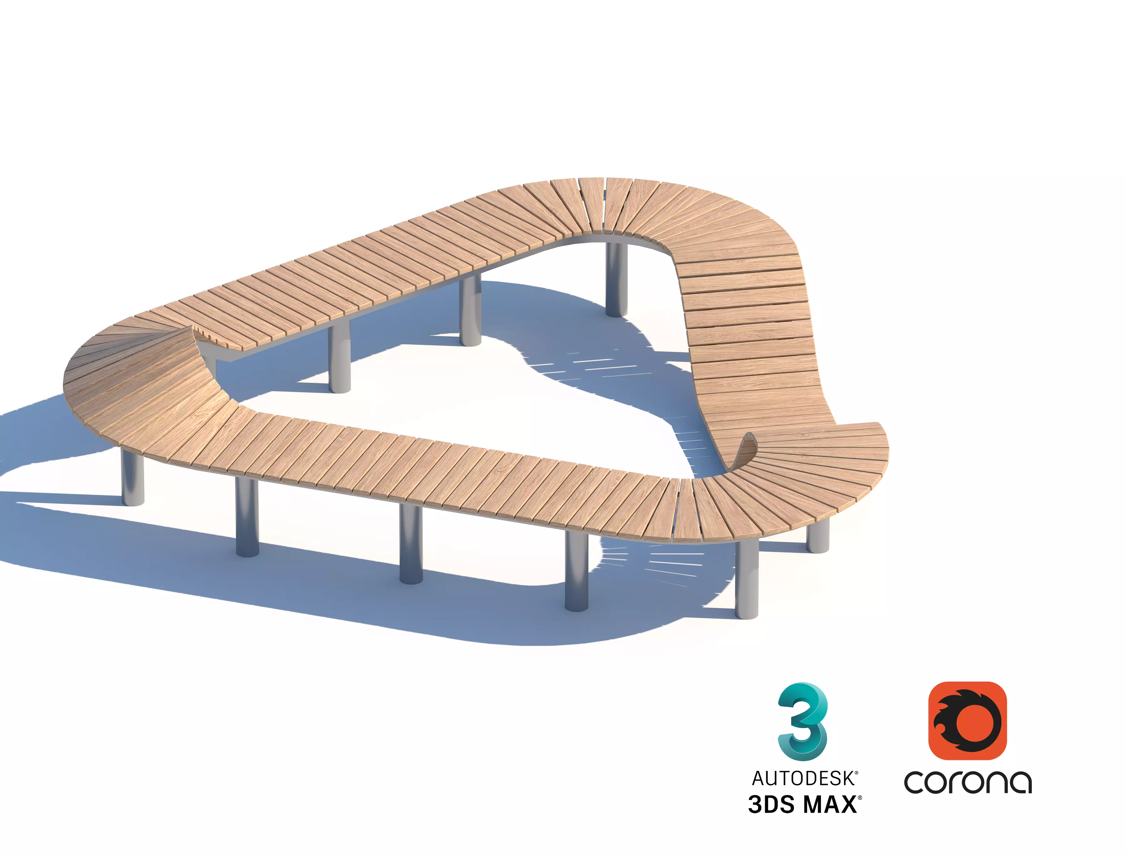 Triangular Curved Bench for Parks and Urban Spaces 3D model_0