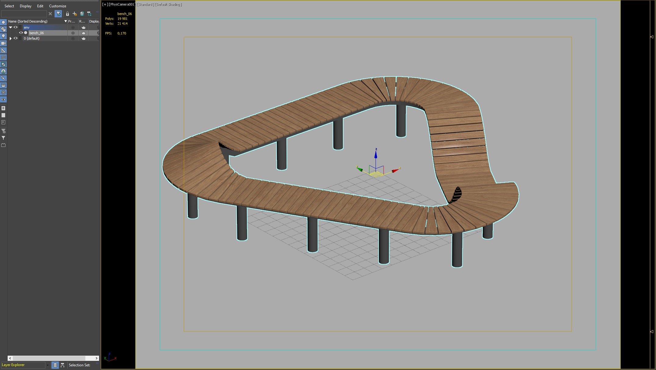 Triangular Curved Bench for Parks and Urban Spaces 3D model_1