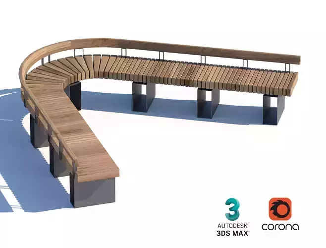 Curved Wooden Bench with Backrest for Public Spaces