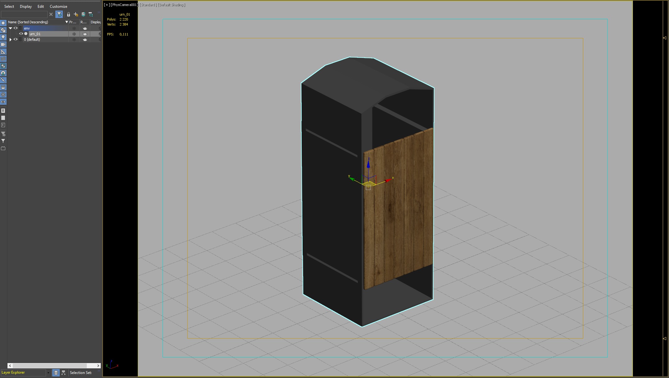 Stylish Outdoor Trash Bin with Wood and Metal Design 3D model_1