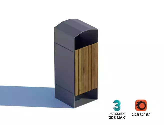 Stylish Outdoor Trash Bin with Wood and Metal Design 3D model Stylish Outdoor Trash Bin with Wood and Metal Design 3D model