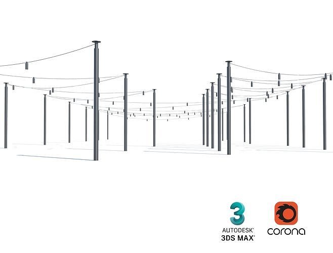 Modern String Light Poles for Urban Outdoor Spaces 3D model