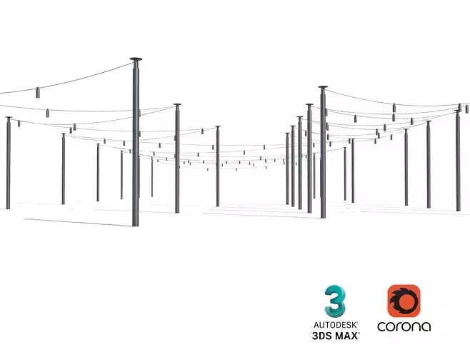 Modern String Light Poles for Urban Outdoor Spaces 3D model
