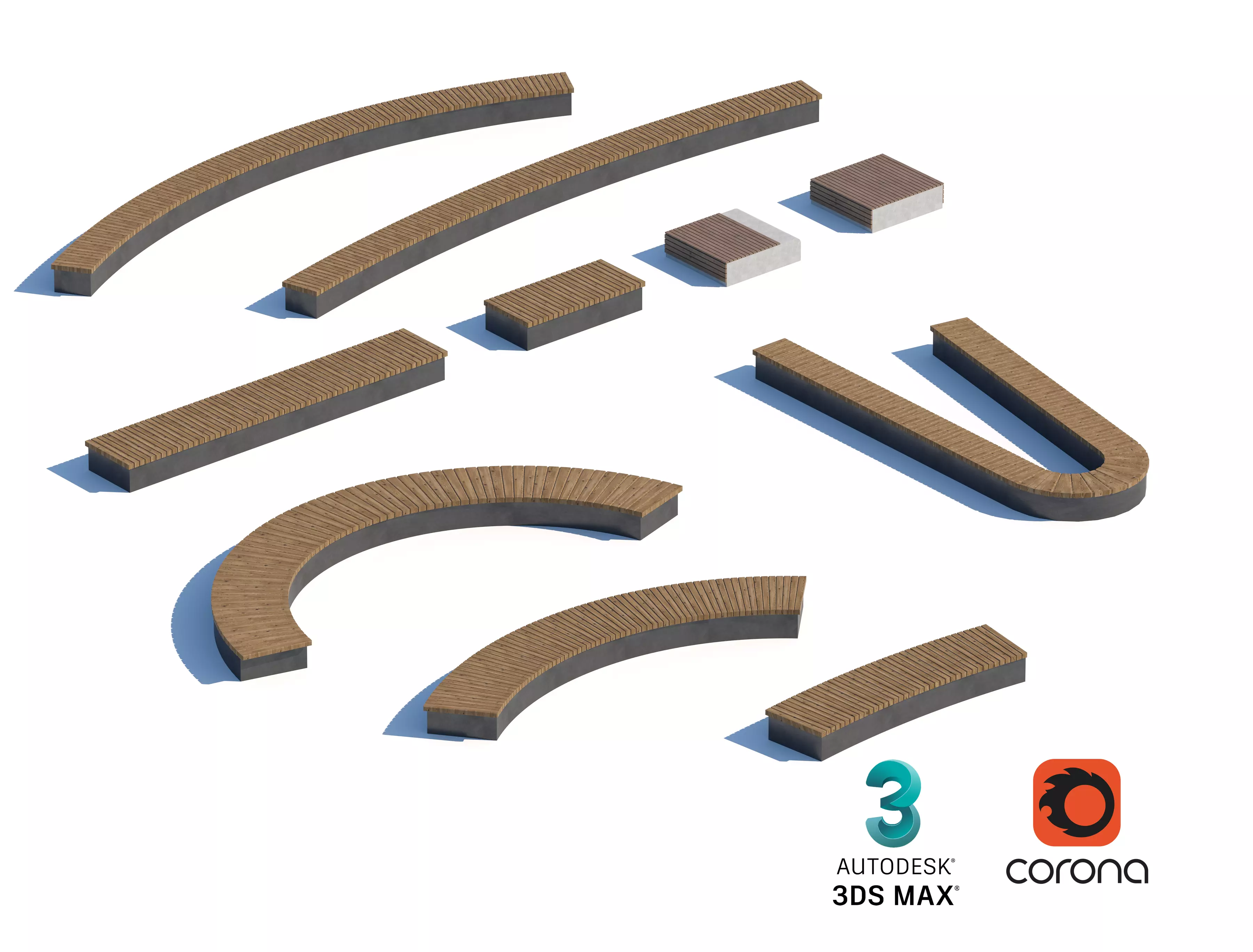 Modular Wooden Bench System for Flexible Outdoor Design 3D model_0