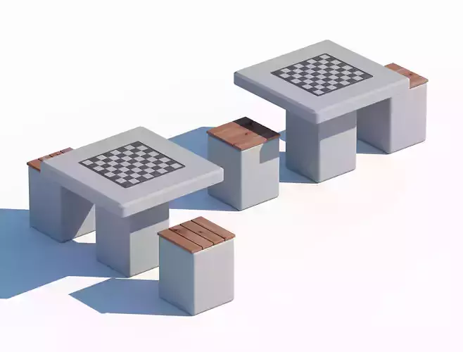 Outdoor Chess Tables with Integrated Seating for Parks 3D model