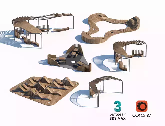 Innovative Wooden Play and Relaxation Structures for Parks 3D model