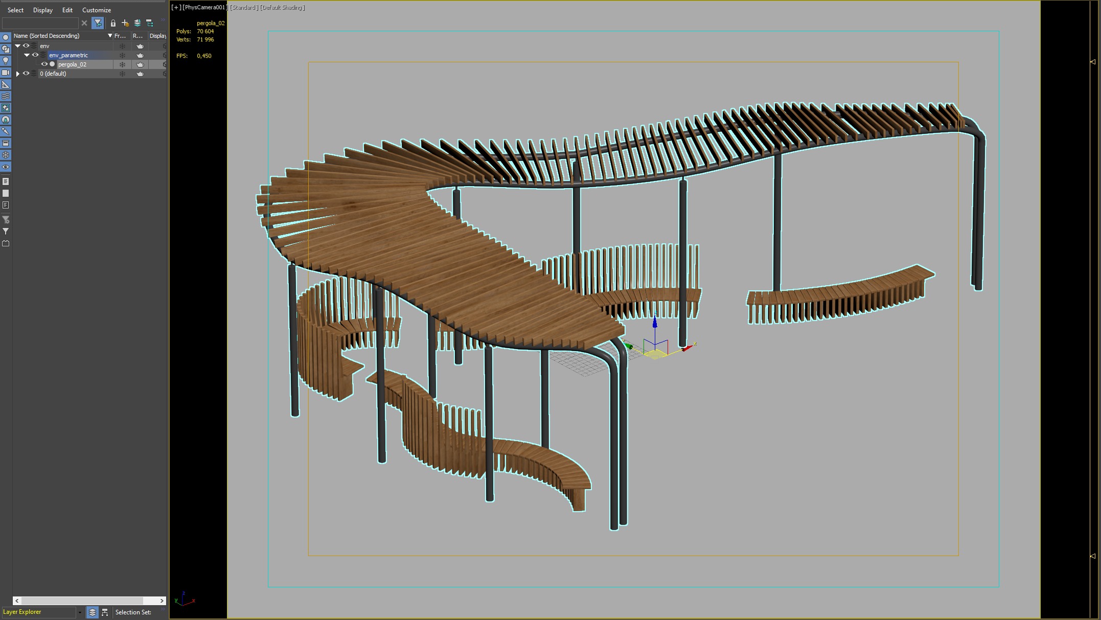 Modern Curved Wooden Pavilion with Seating for Outdoor Spaces 3D model_2