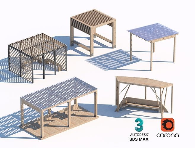 Modern Wooden Pergola Collection for Outdoor Spaces 3D model