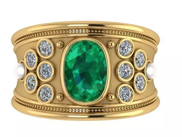 Gold Emerald and Diamond Ring 3D print model_0