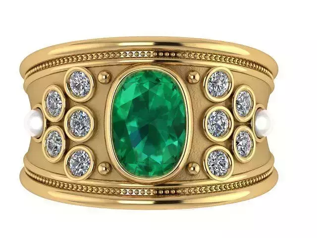 Gold Emerald and Diamond Ring