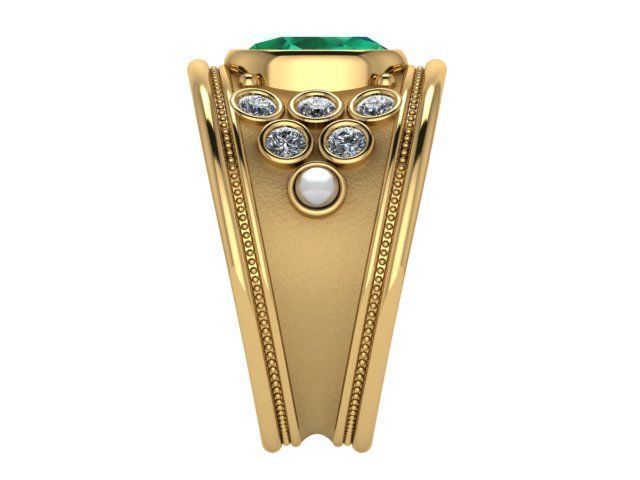 Gold Emerald and Diamond Ring 3D print model_2