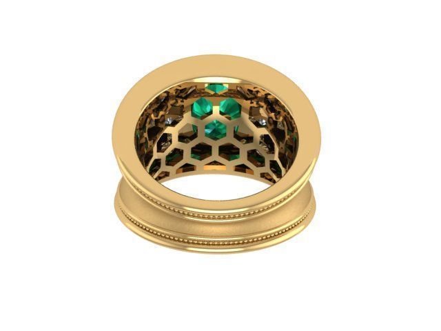 Gold Emerald and Diamond Ring 3D print model_4