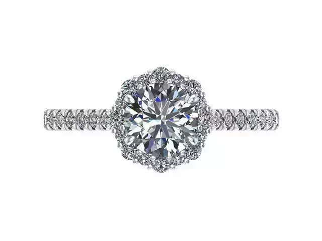Round Diamond Flowered Halo Ring