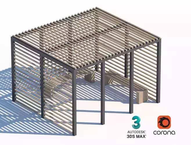Modern Slatted Pergola with Full Privacy 3D model